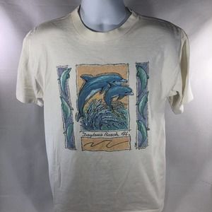 Vintage DAYTONA BEACH Dolphins Swimming Shirt L Single Stitch Sleeve USA Made